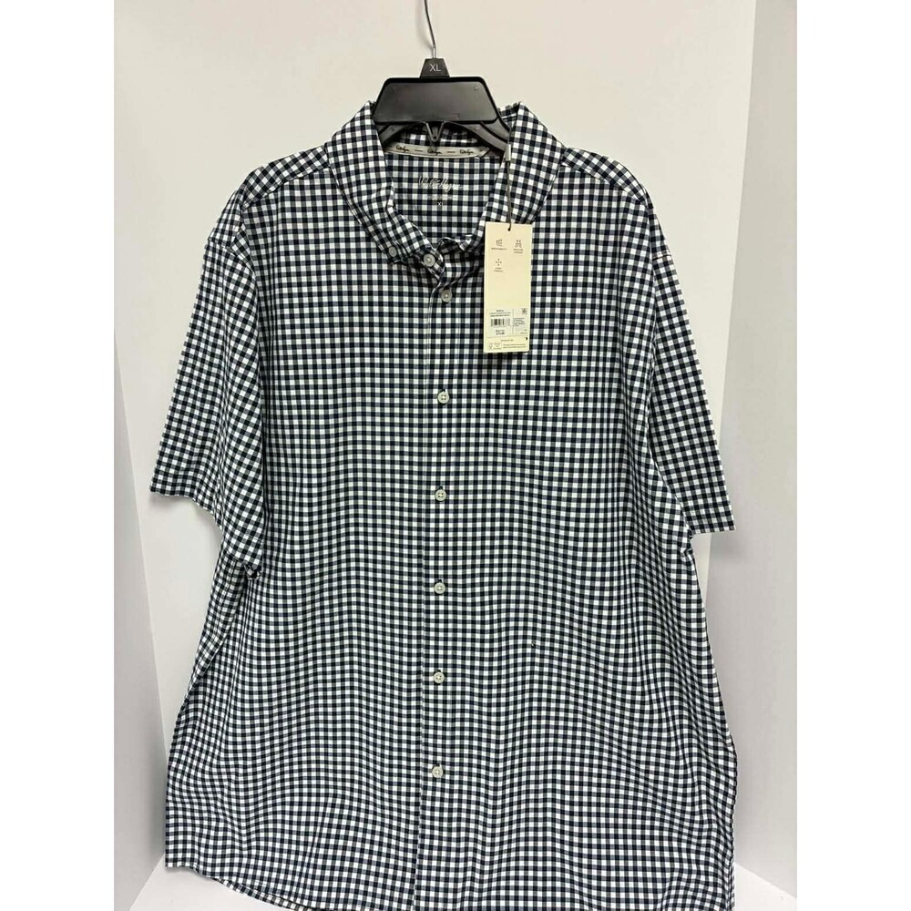 Walter Hagen Mens Clubhouse Gingham Navy/White Button Front Shirt Medium